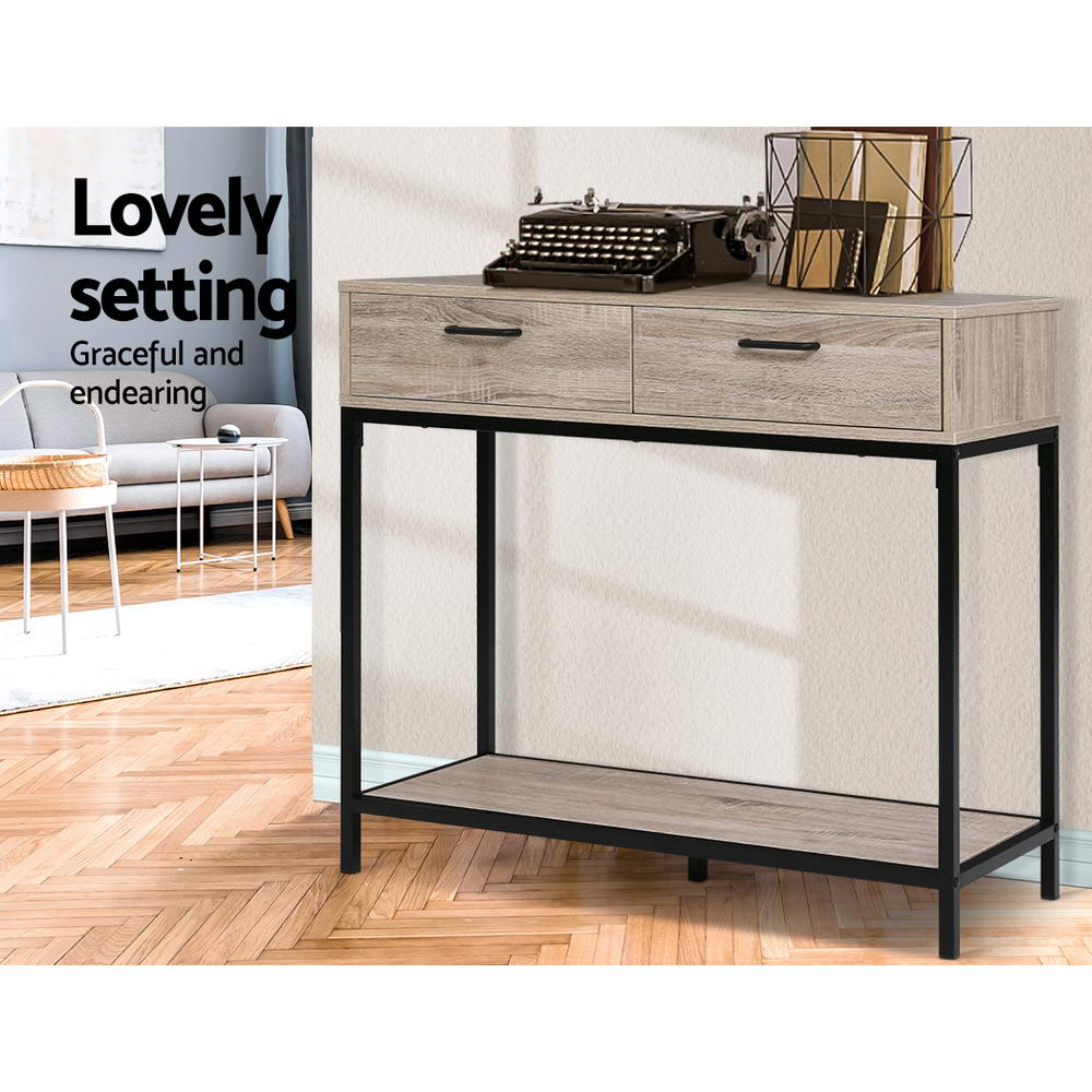 Artiss Hallway Console Table Hall Side Entry Display Desk Drawer Storage Oak-Furniture > Living Room - Peroz Australia - Image - 4
