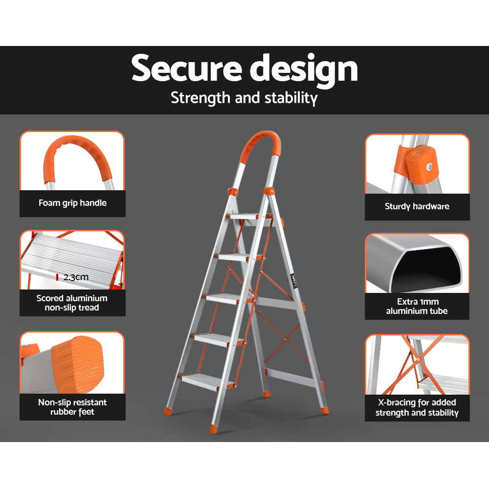Giantz 5 Step Ladder Multi-Purpose Folding Aluminium Light Weight Non Slip Platform-Tools > Other Tools-PEROZ Accessories