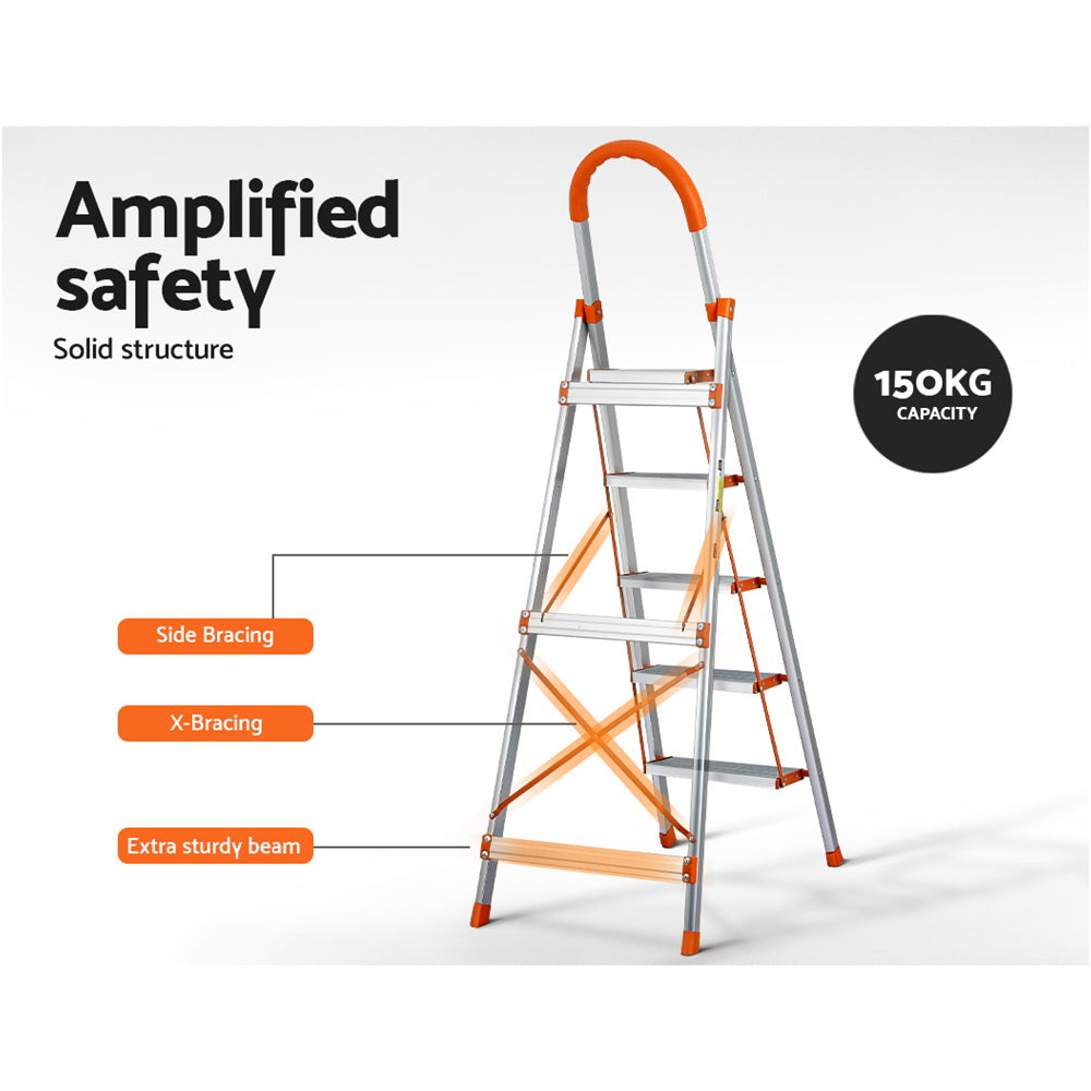 Giantz 5 Step Ladder Multi-Purpose Folding Aluminium Light Weight Non Slip Platform-Tools > Other Tools-PEROZ Accessories