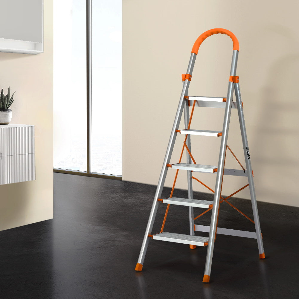 Giantz 5 Step Ladder Multi-Purpose Folding Aluminium Light Weight Non Slip Platform-Tools > Other Tools-PEROZ Accessories