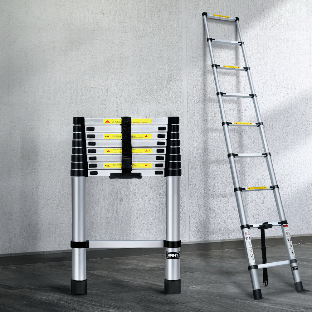 Giantz 2.6M Telescopic Ladder Aluminium Extension Extendable Steps Adjustable Height-Tools > Other Tools-PEROZ Accessories
