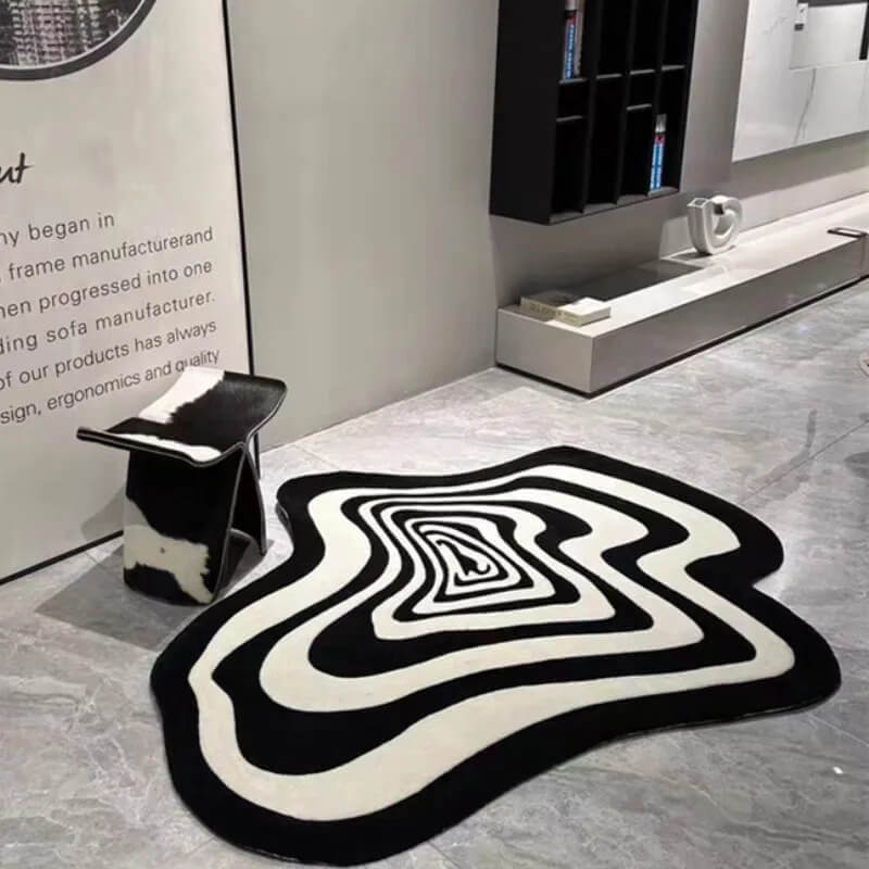 Anyhouz Carpet Black 140x200cm Creative Living Room Striped Home Decoration Bedroom Rug Fluffy Plush Mat-Carpets-PEROZ Accessories