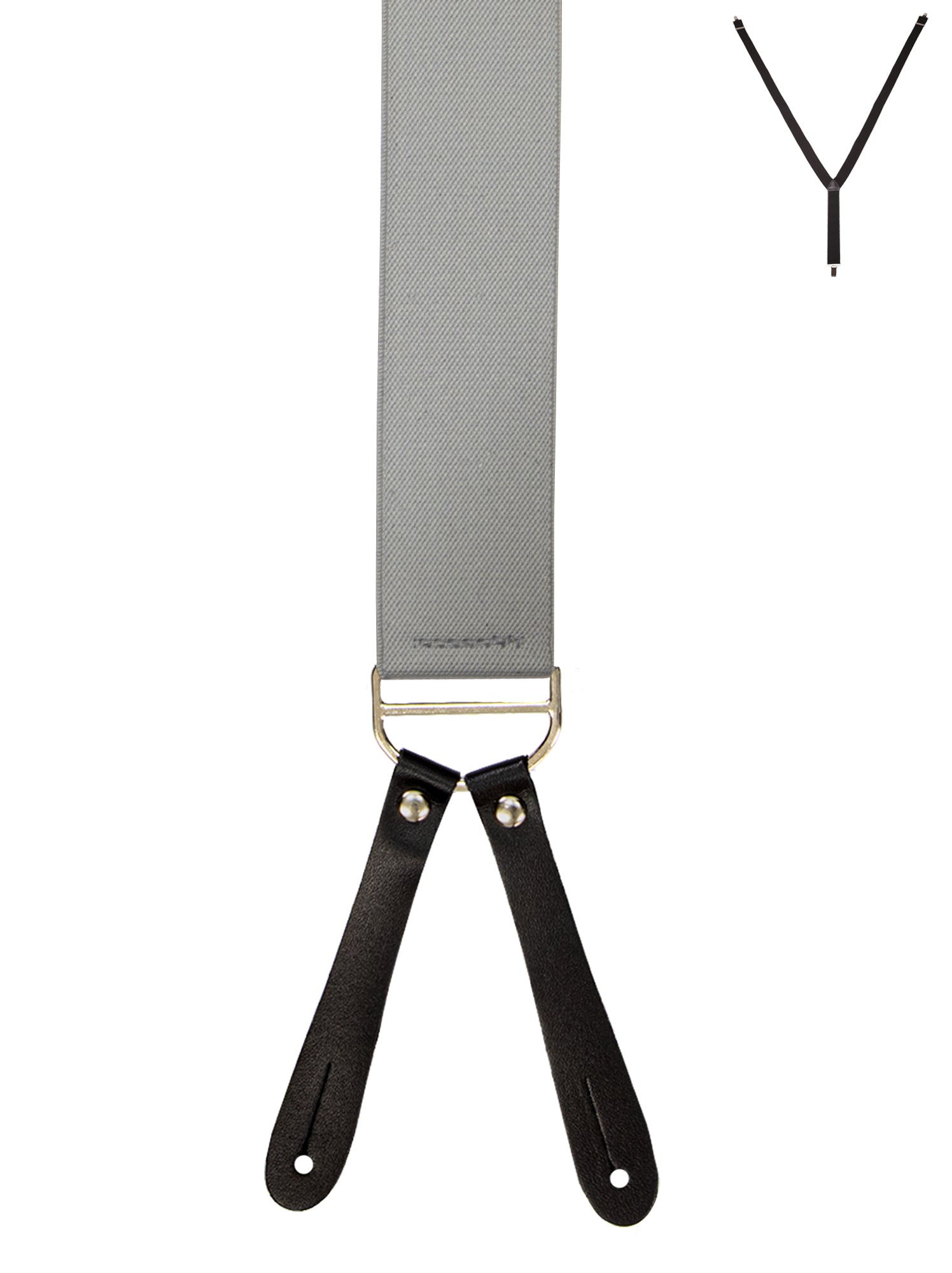 BRACES. Y-Back with Leather Ends. Plain Light Grey. 35mm width.-Braces-PEROZ Accessories