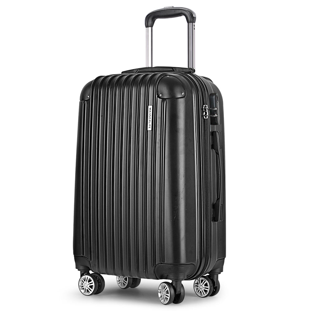 Wanderlite 24" 66cm Luggage Trolley Travel Set Suitcase Carry On Hard Case TSA Lock Lightweight Black-Luggage-PEROZ Accessories