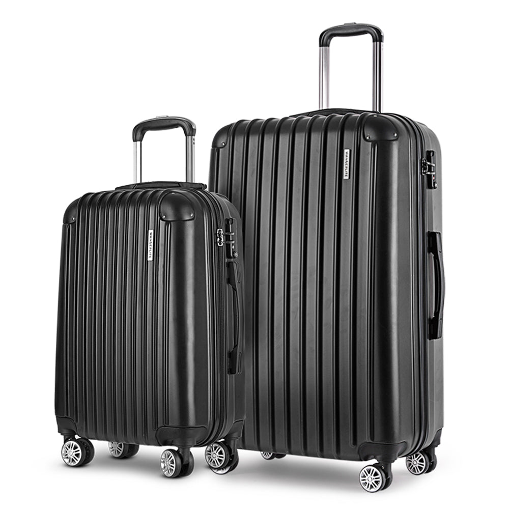 Wanderlite 2pcs Luggage Trolley Set Travel Suitcase Carry On Hard Case Lightweight Black-Luggage-PEROZ Accessories