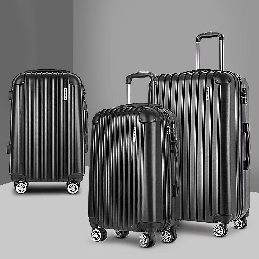 Wanderlite 3pcs Luggage Trolley Set Travel Suitcase Hard Case Carry On Bag Black-Luggage-PEROZ Accessories