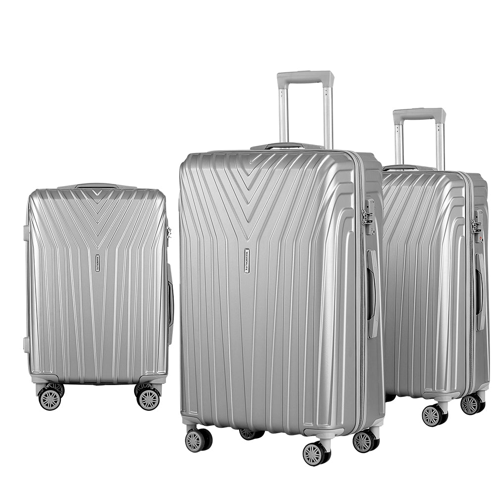 Wanderlite 75cm 3pc Luggage Trolley Suitcase Sets Travel TSA Hard Case Silver-Luggage-PEROZ Accessories