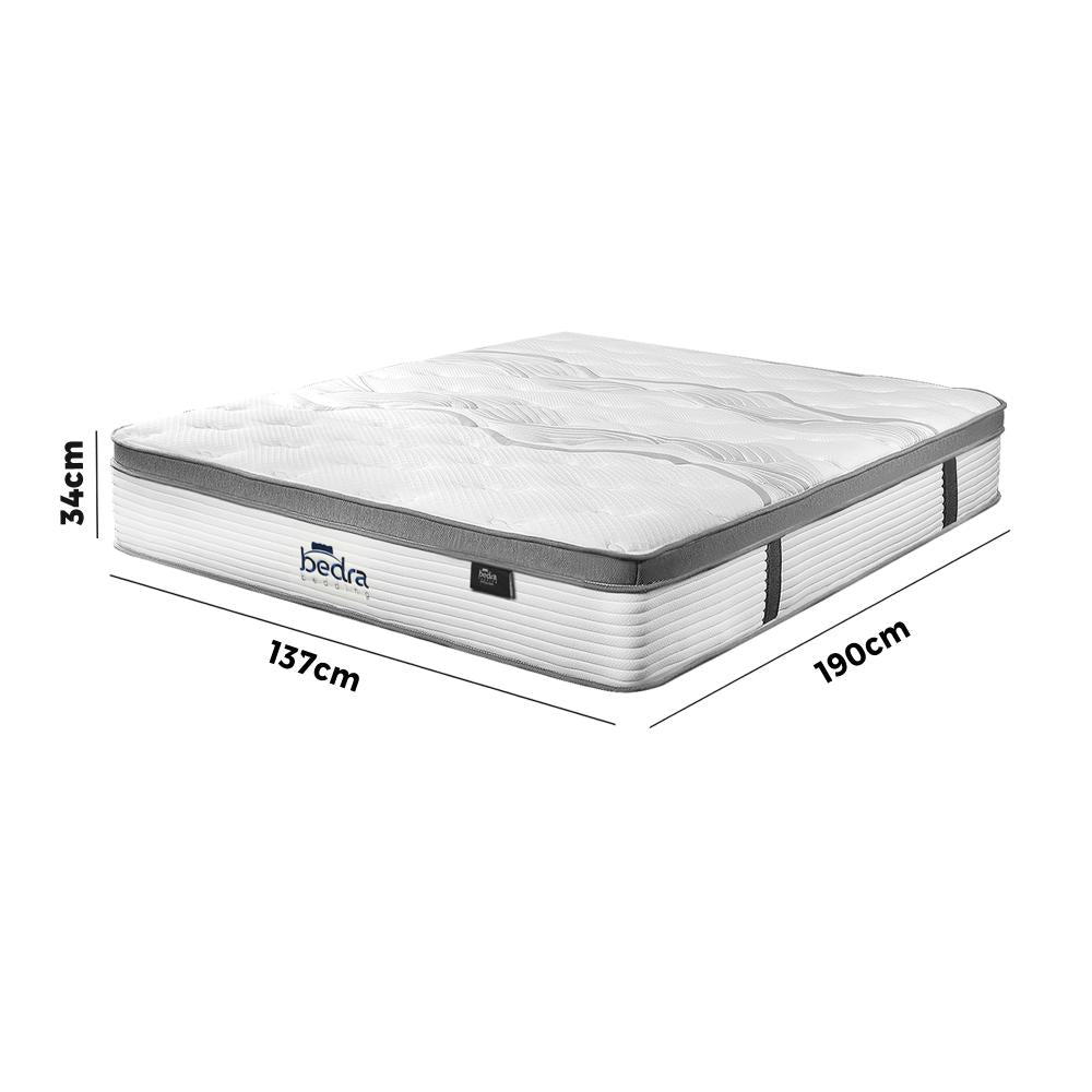 Double Mattress Euro Top Bed Mattress Pocket Spring Medium Firm 34cm 7Zone Bedra-Mattress-PEROZ Accessories