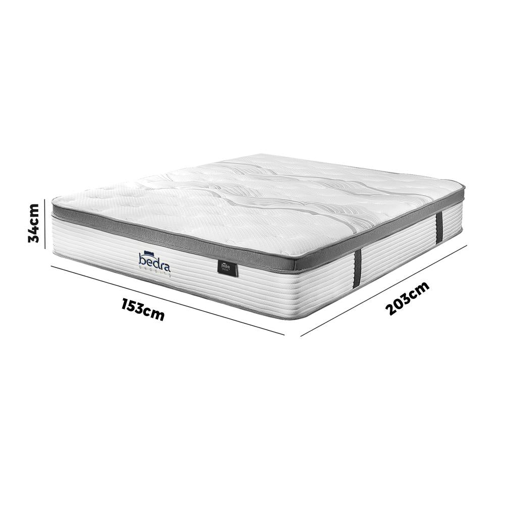 Queen Mattress Euro Top Bed Mattress Pocket Spring Medium Firm 34cm 7 Zone Bedra-Mattress-PEROZ Accessories