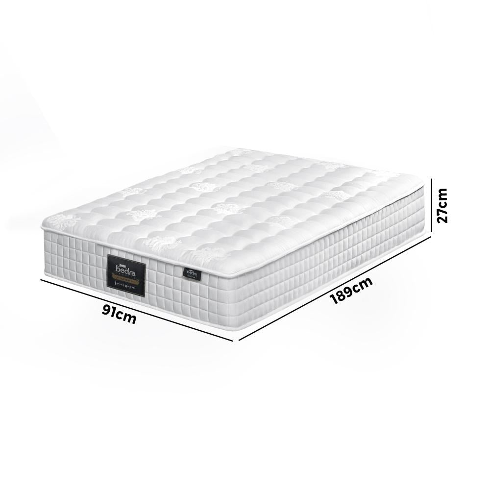 Bedra Single Mattress, 27cm Bed Mattress with Top Pocket Spring System-Mattress-PEROZ Accessories