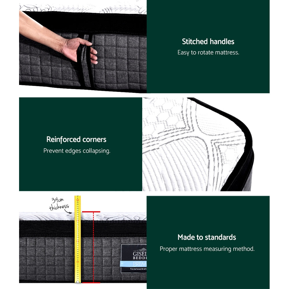 Giselle Mattress 9 Zone Pocket Spring Latex Foam Medium Firm 34cm King Single-Furniture > Mattresses-PEROZ Accessories