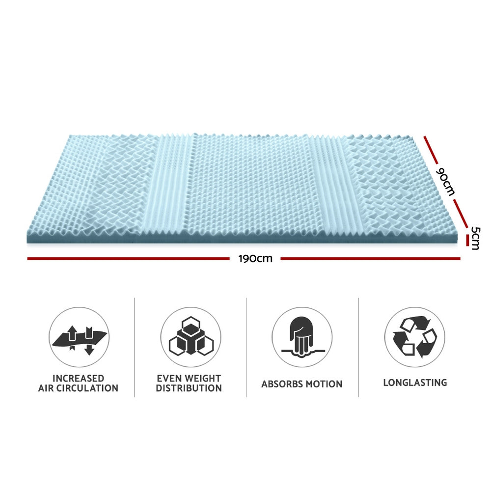 Giselle Bedding Cool Gel 7-zone Memory Foam Mattress Topper w/Bamboo Cover 5cm - Single-Furniture > Mattresses-PEROZ Accessories