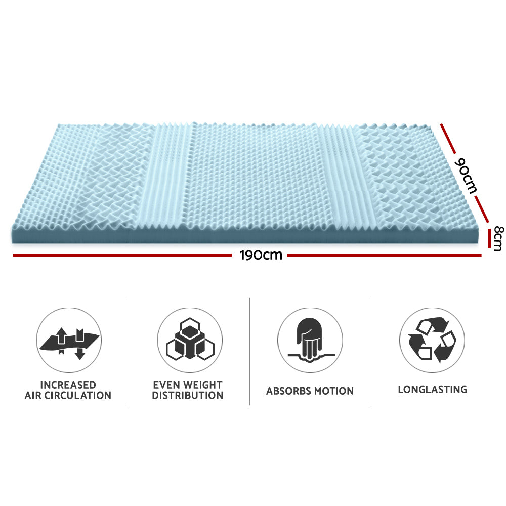 Giselle Bedding Cool Gel 7-zone Memory Foam Mattress Topper w/Bamboo Cover 8cm - Single-Furniture &gt; Mattresses-PEROZ Accessories
