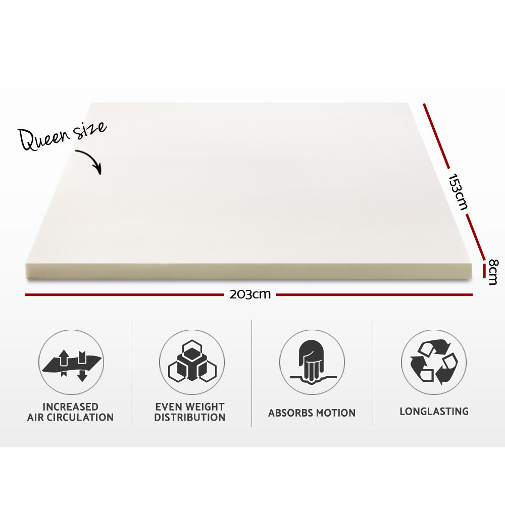 Giselle Bedding Memory Foam Mattress Topper w/Cover 8cm - Queen-Furniture > Mattresses-PEROZ Accessories