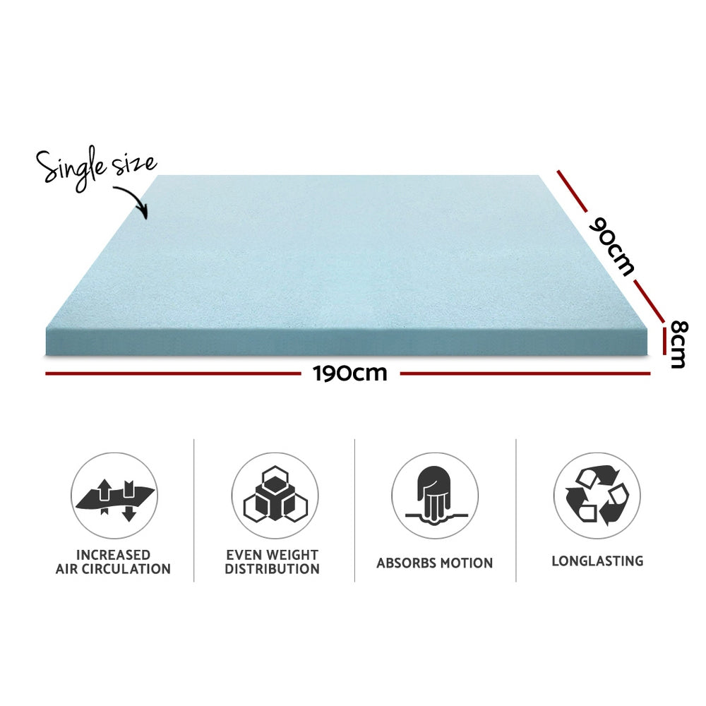 Giselle Bedding Cool Gel Memory Foam Mattress Topper w/Bamboo Cover 8cm - Single-Furniture > Mattresses-PEROZ Accessories