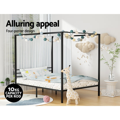 Artiss Bed Frame Metal Four-poster Platform Base Double Size Black POCHY-Furniture &gt; Bedroom - Peroz Australia - Image - 8