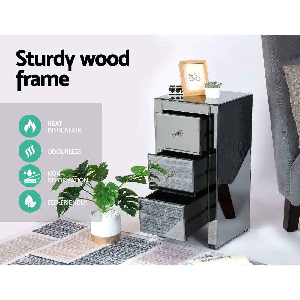 Artiss Mirrored Bedside Tables Drawers Crystal Chest Nightstand Glass Grey-Furniture > Bedroom - Peroz Australia - Image - 8