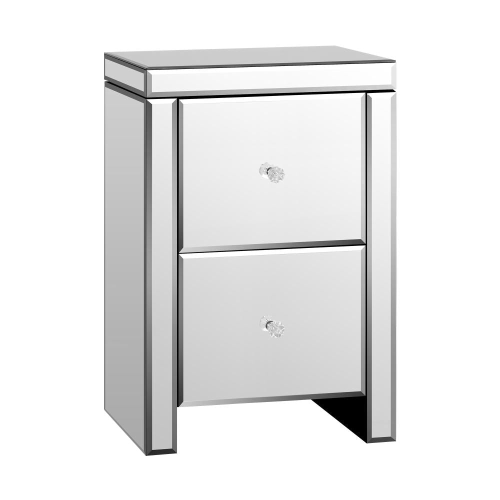 Oikiture Mirrored Bedside Table with 2 Drawers Home Storage Cabiner Nightstand End Table |PEROZ Australia