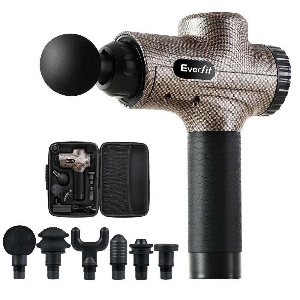 Everfit Massage Gun 6 Heads Massager Electric LCD Vibration Relief Percussion-Massagers-PEROZ Accessories