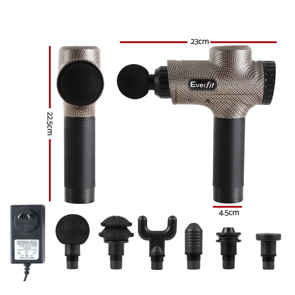 Everfit Massage Gun 6 Heads Massager Electric LCD Vibration Relief Percussion-Massagers-PEROZ Accessories