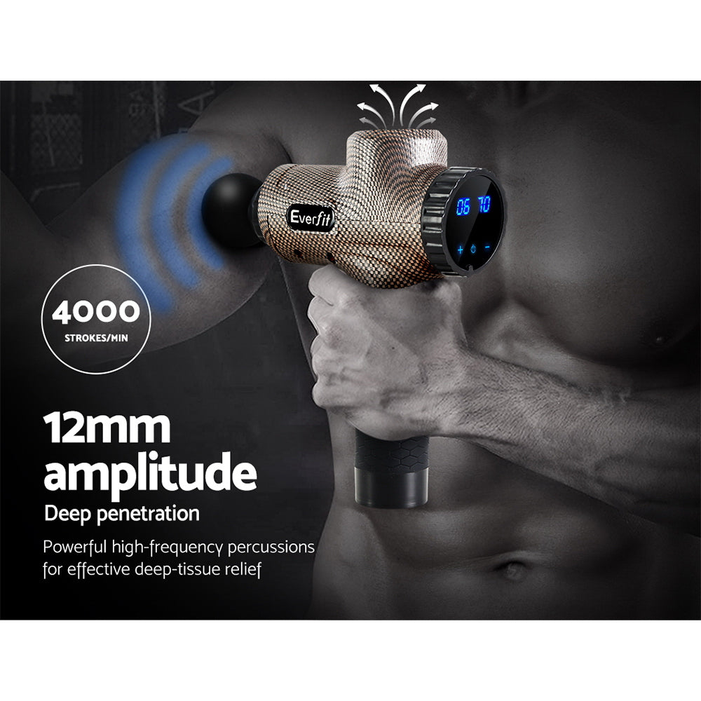 Everfit Massage Gun 6 Heads Massager Electric LCD Vibration Relief Percussion-Massagers-PEROZ Accessories