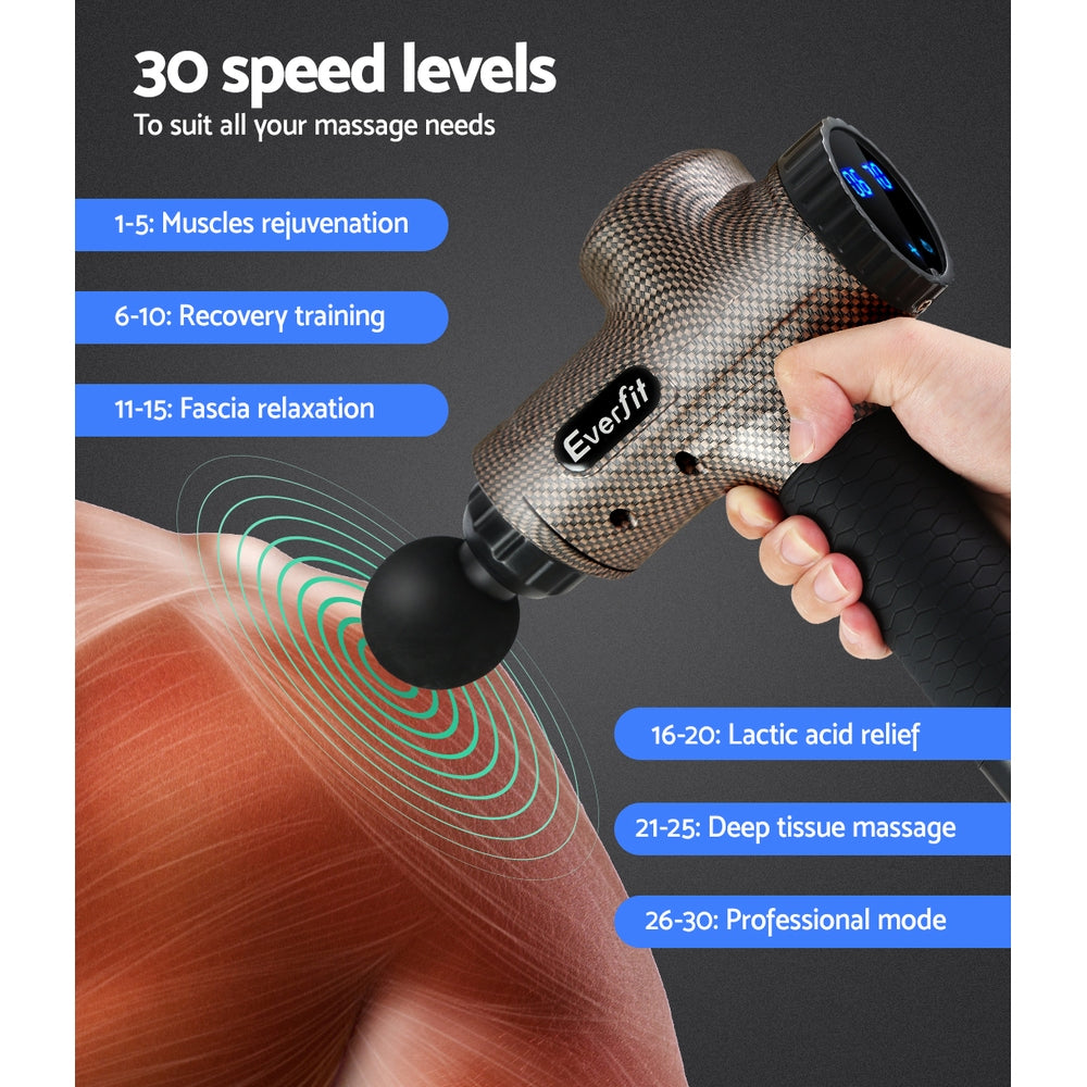 Everfit Massage Gun 6 Heads Massager Electric LCD Vibration Relief Percussion-Massagers-PEROZ Accessories