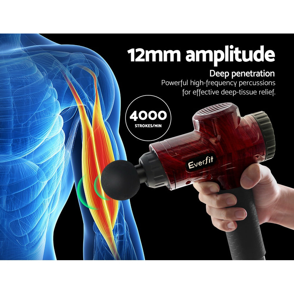 Everfit Massage Gun 6 Heads Electric Massager LCD Vibration Percussion Relief-Massagers-PEROZ Accessories