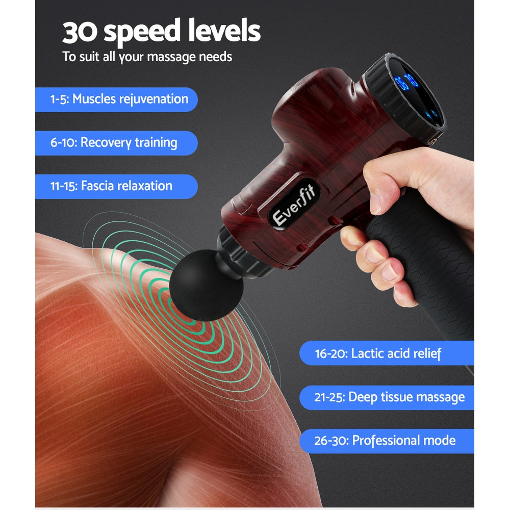 Everfit Massage Gun 6 Heads Electric Massager LCD Vibration Percussion Relief-Massagers-PEROZ Accessories