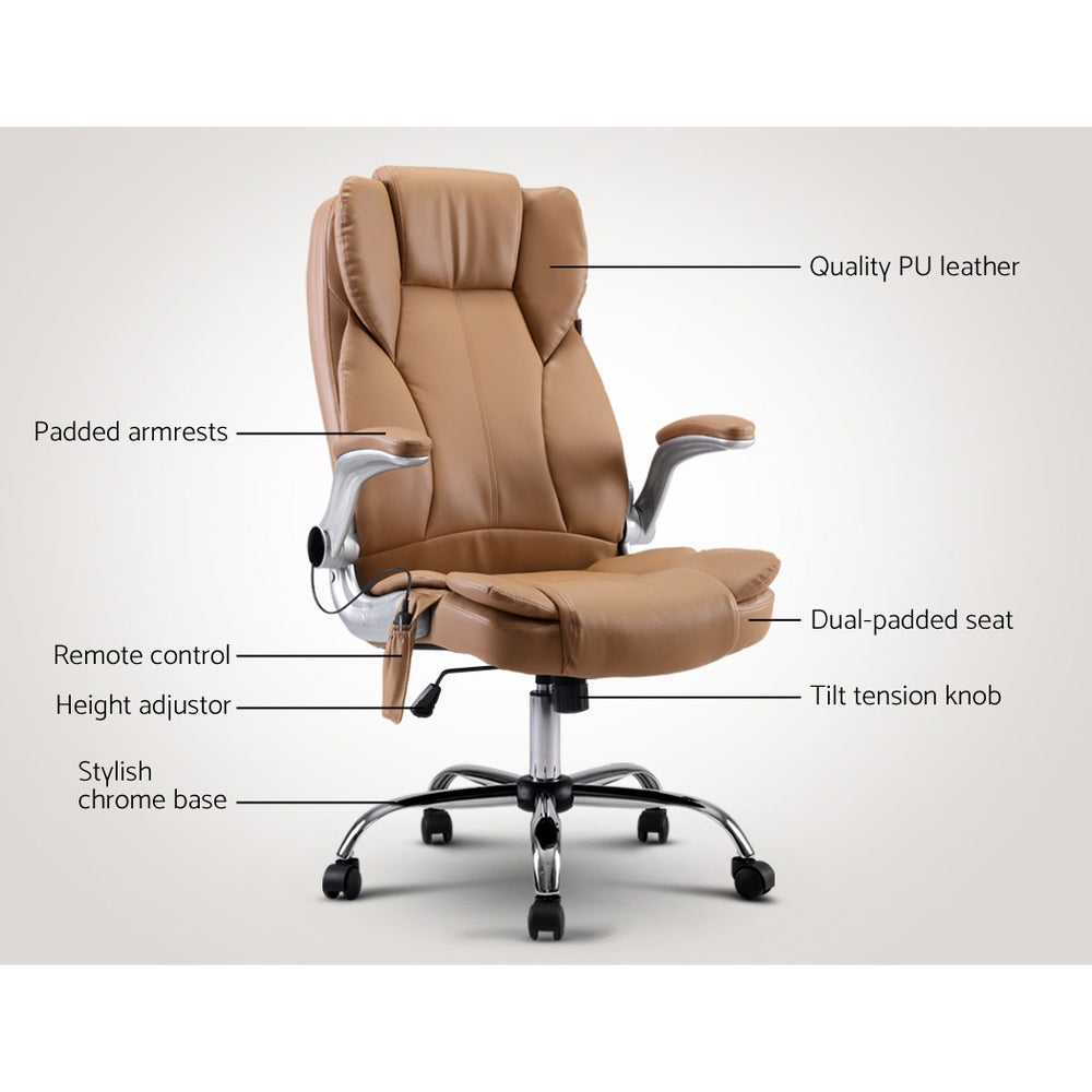 Artiss Massage Office Chair Gaming Chair Computer Desk Chair 8 Point Vibration Espresso-Furniture &gt; Office - Peroz Australia - Image - 3