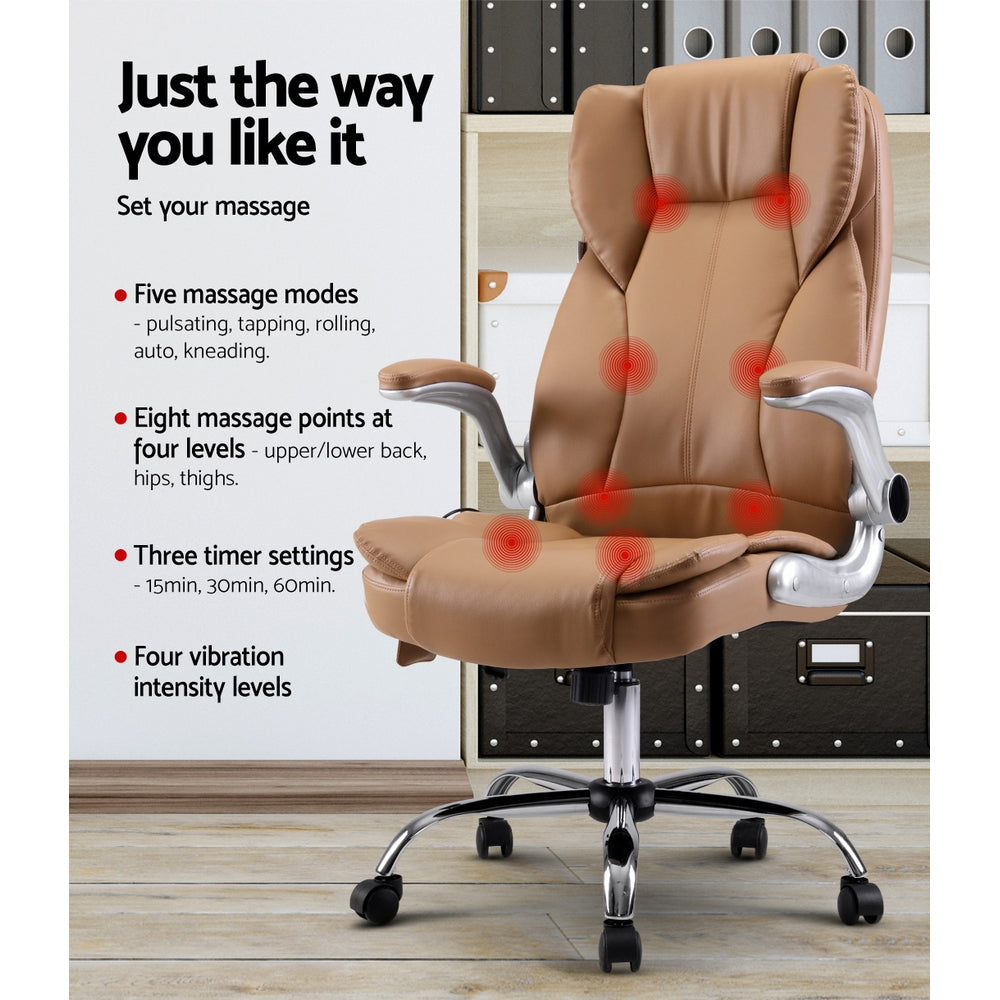 Artiss Massage Office Chair Gaming Chair Computer Desk Chair 8 Point Vibration Espresso-Furniture &gt; Office - Peroz Australia - Image - 4