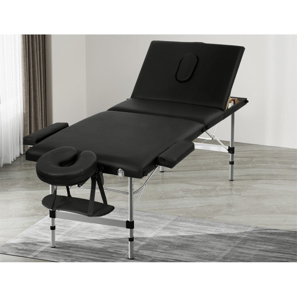 Zenses Massage Table 65cm Portable 3 Fold Aluminium Beauty Bed Black-Health & Beauty > Massage-PEROZ Accessories