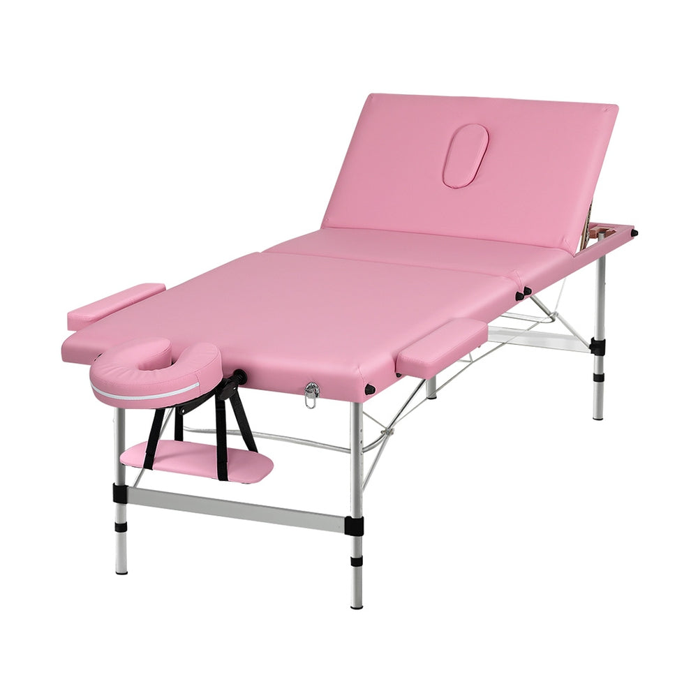 Zenses Massage Table 85cm Portable 3 Fold Aluminium Beauty Bed Pink-Health & Beauty > Massage-PEROZ Accessories