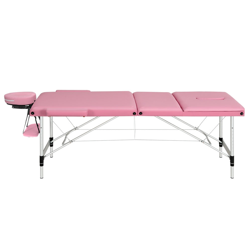 Zenses Massage Table 85cm Portable 3 Fold Aluminium Beauty Bed Pink-Health & Beauty > Massage-PEROZ Accessories