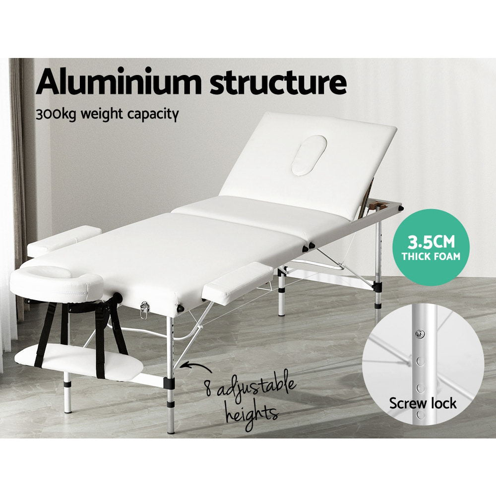 Zenses Massage Table 65cm Portable 3 Fold Aluminium Beauty Bed White-Health & Beauty > Massage-PEROZ Accessories