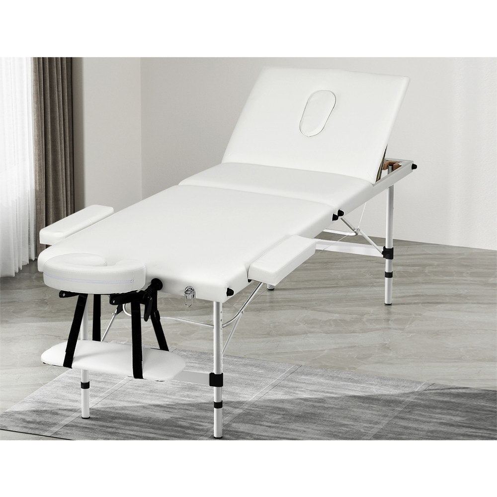 Zenses Massage Table 65cm Portable 3 Fold Aluminium Beauty Bed White-Health & Beauty > Massage-PEROZ Accessories