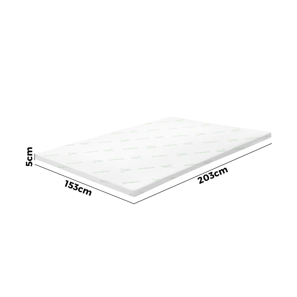 Bedra Memory Foam Mattress Topper Queen Bed Cool Gel Bamboo Cover Underlay 5CM-Memory Foam Mattress Topper-PEROZ Accessories