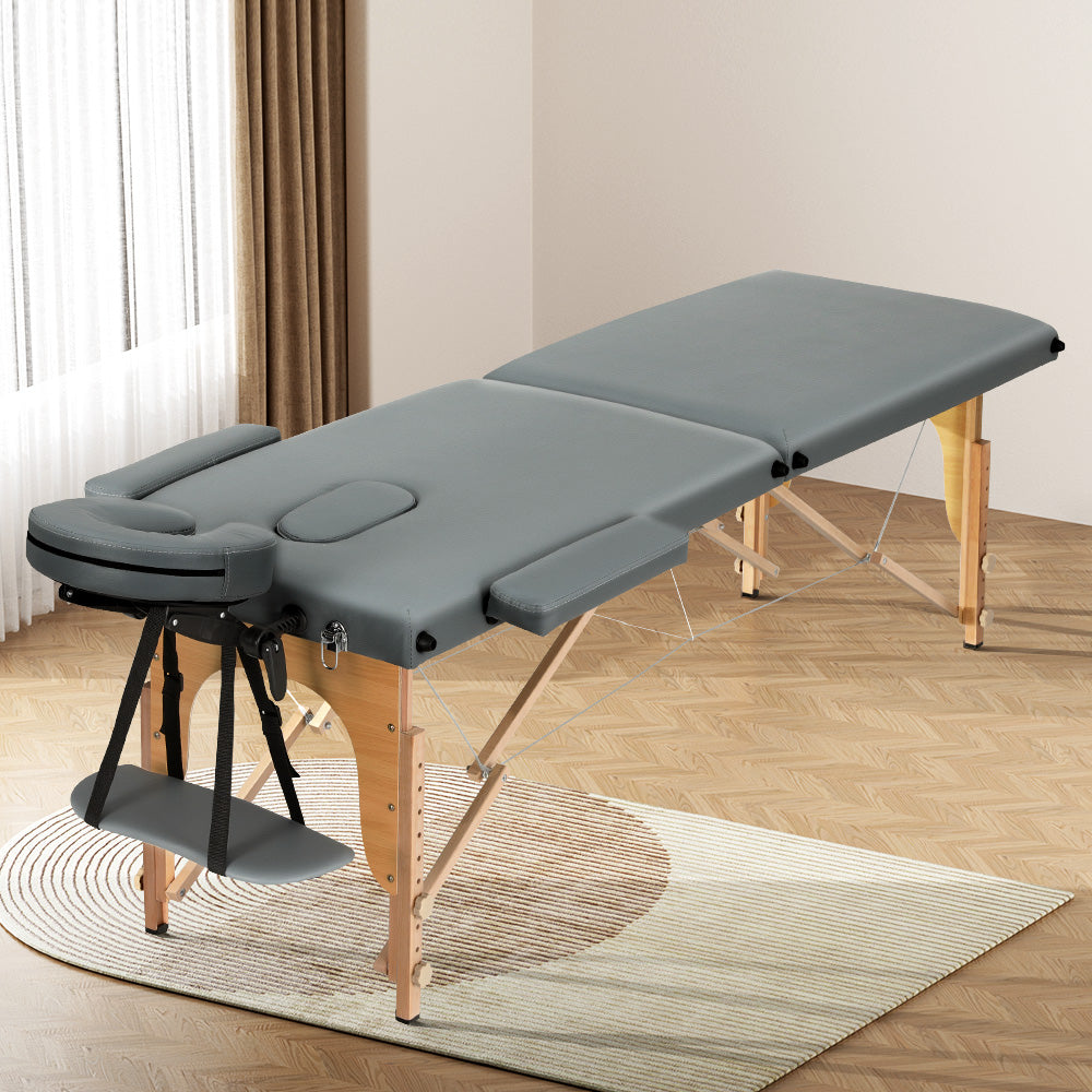 Zenses Massage Table 56cm Portable 2 Fold Wooden Beauty Bed Grey-Health & Beauty > Massage-PEROZ Accessories