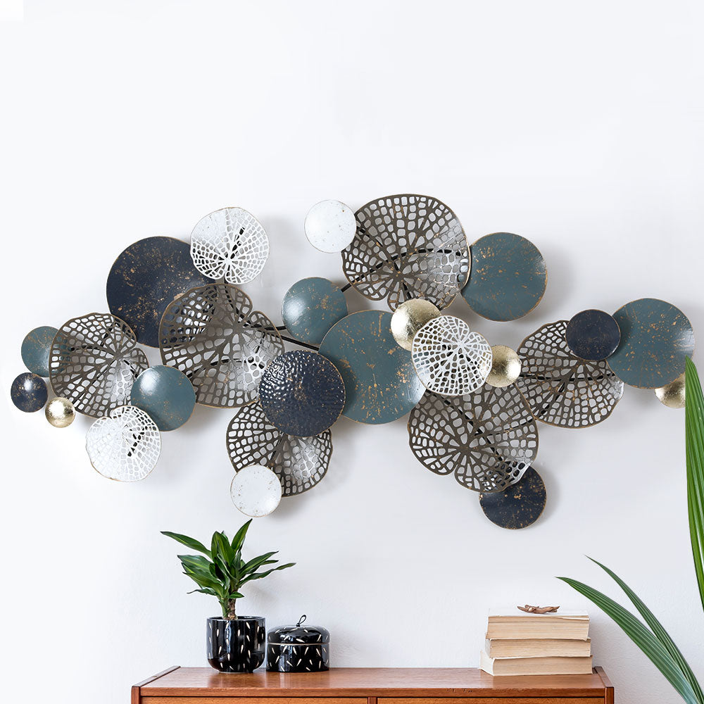 Artiss Metal Wall Art Hanging Sculpture 132cm Home Decor Leaf Circles Blue-Home & Garden > Decor-PEROZ Accessories