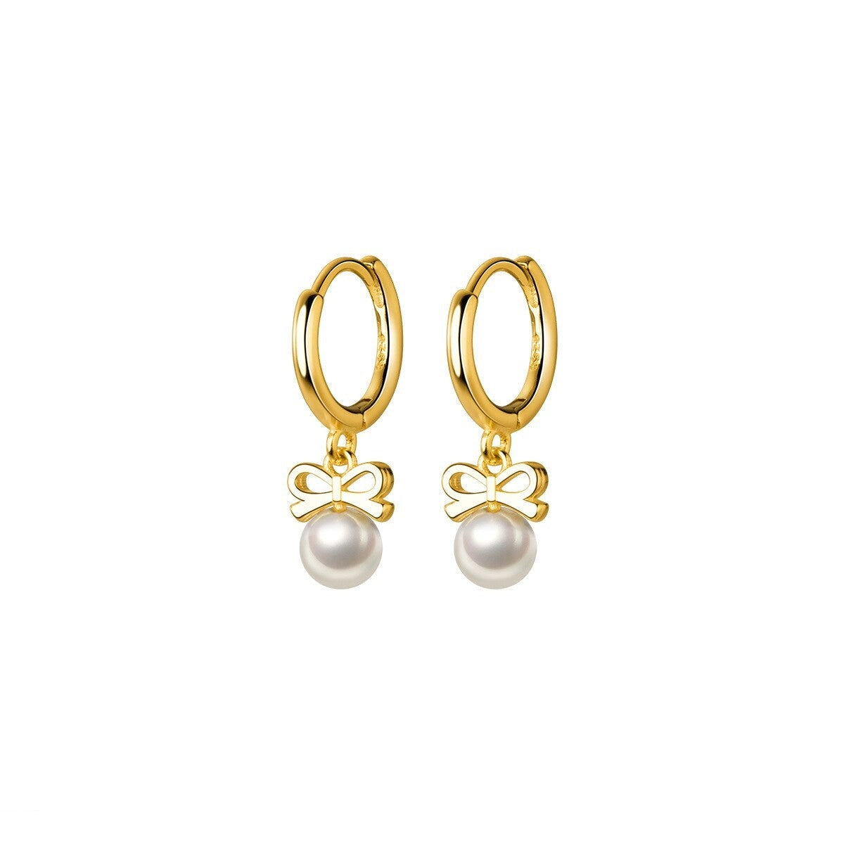 Anyco Fashion Earrings Genuine Gold Cute Butterfly Synthetic Pearl Pendant Drop Charm Gold Plated Huggies Jewelry Women-Earrings-PEROZ Accessories