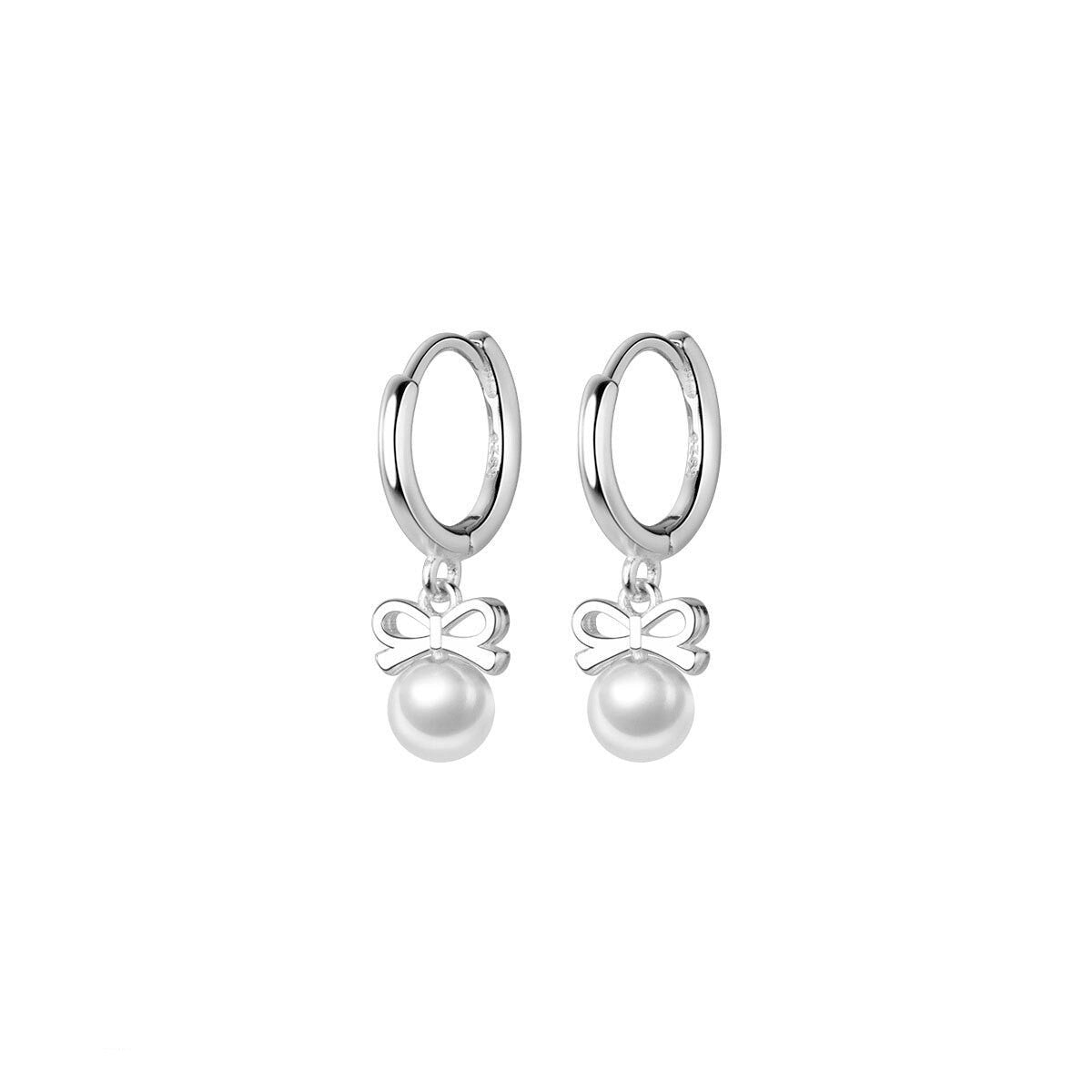Anyco Fashion Earrings Sterling Silver Cute Butterfly Synthetic Pearl Pendant Drop Charm Gold Plated Huggies Jewelry For Women-Earrings-PEROZ Accessories