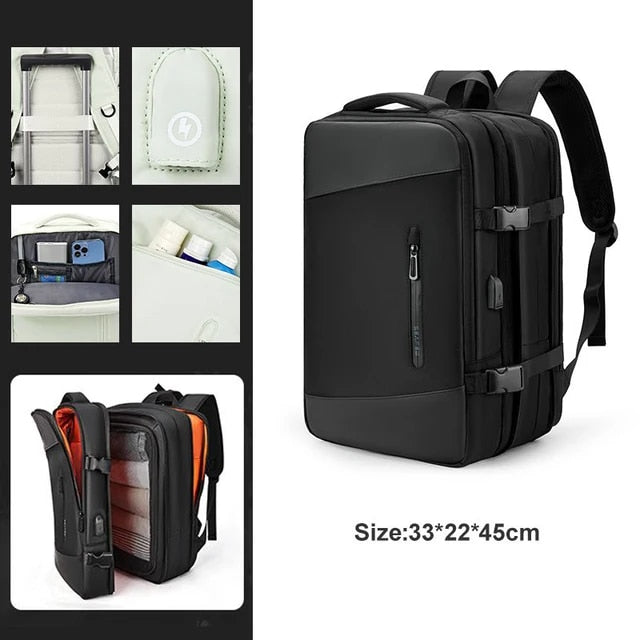Anypack Backpack Black Expandable Airplane Travel Bag For Women and Men Laptop Multifunctional Luggage Large Capacity-Backpacks-PEROZ Accessories