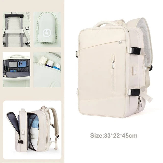 Anypack Backpack Beige Expandable Airplane Travel Bag For Women and Men Laptop Multifunctional Luggage Large Capacity-Backpacks-PEROZ Accessories