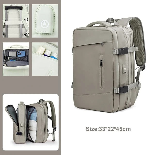 Anypack Backpack Gray Expandable Airplane Travel Bag For Women and Men Laptop Multifunctional Luggage Large Capacity-Backpacks-PEROZ Accessories