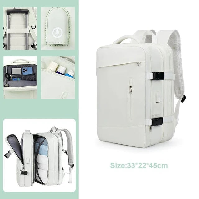 Anypack Backpack White Expandable Airplane Travel Bag For Women and Men Laptop Multifunctional Luggage Large Capacity-Backpacks-PEROZ Accessories