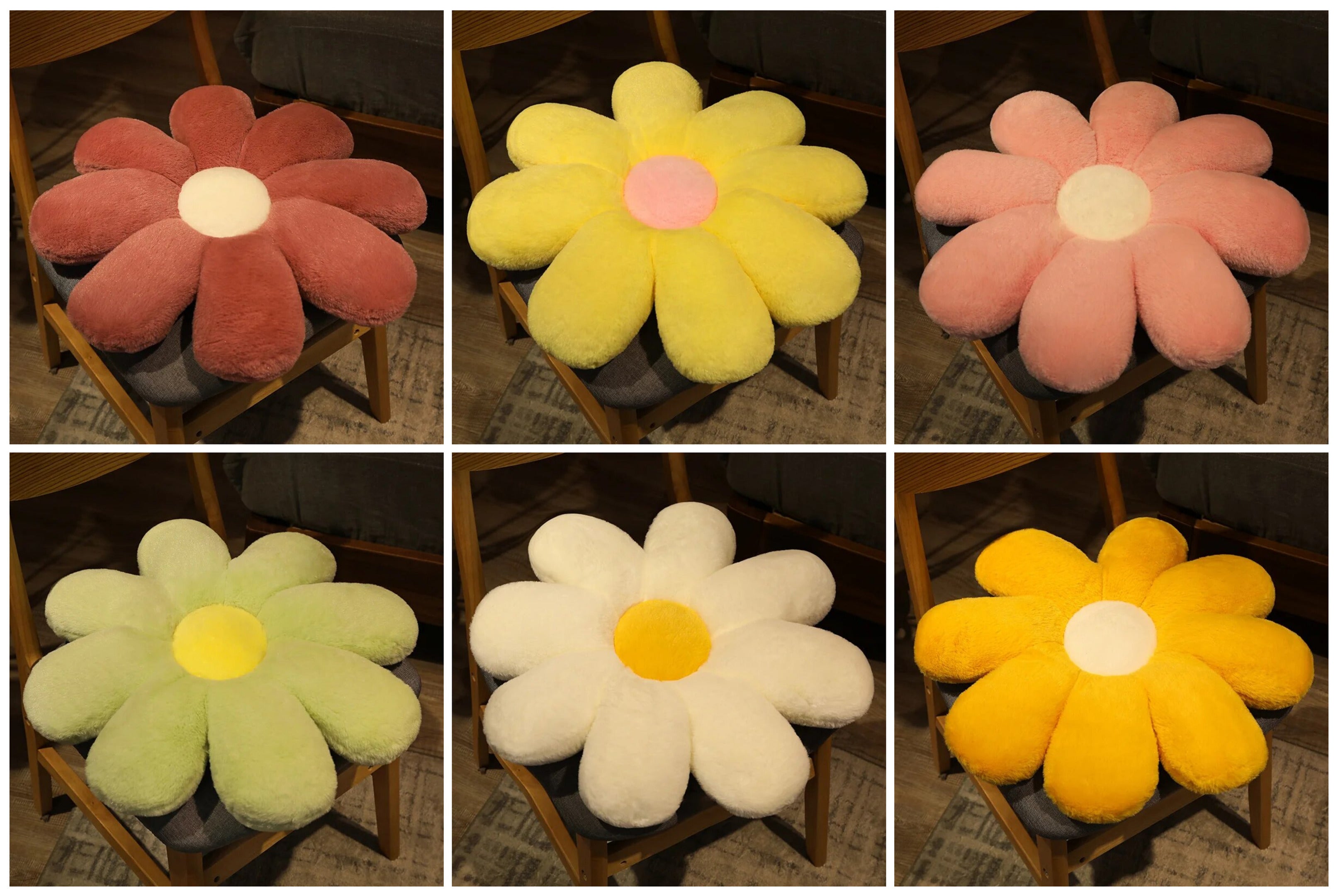 Anyhouz Plush Pillow Yellow White Flower Shape Stuffed Soft Pillow Seat Cushion Room Decor 60cm-Pillow-PEROZ Accessories