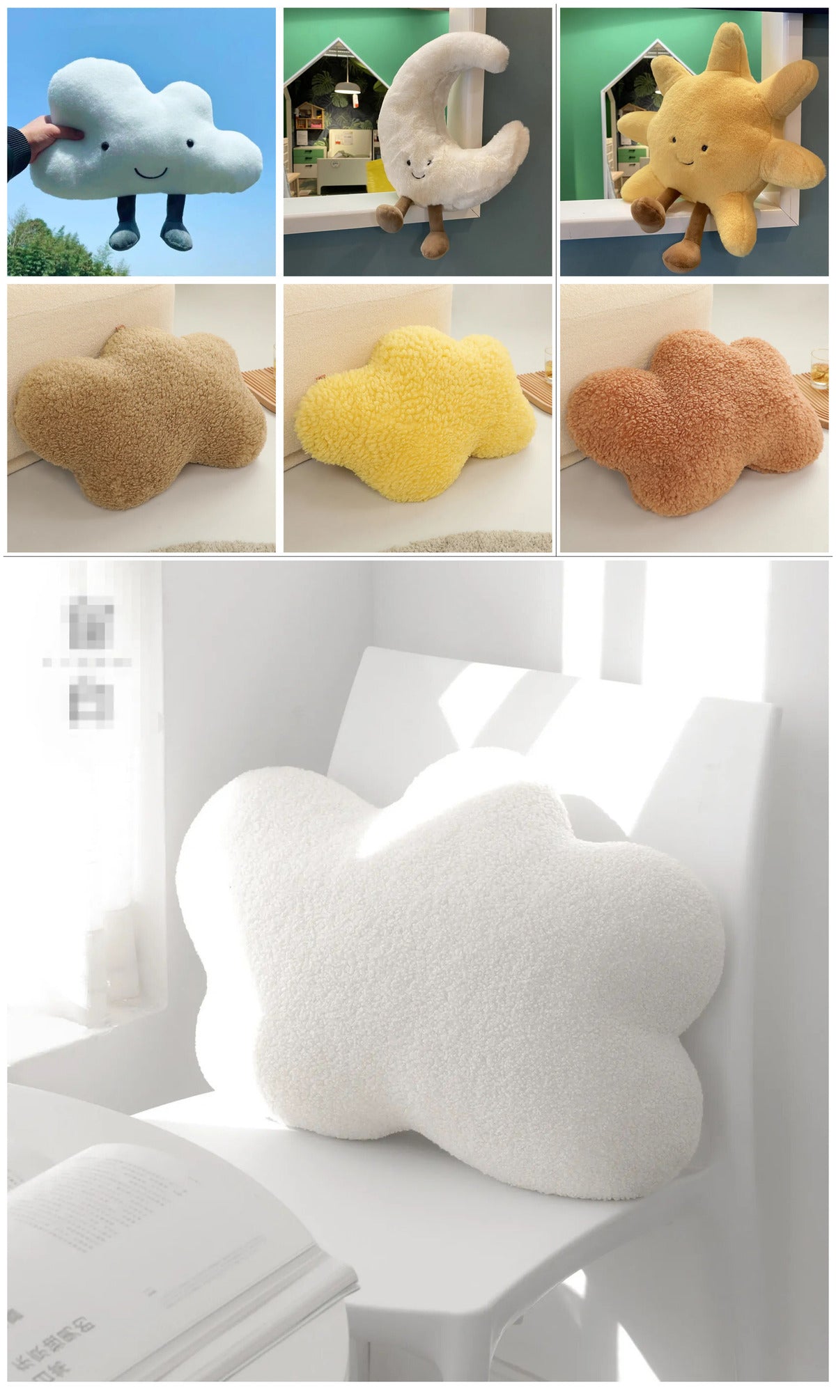 Anyhouz Plush Pillow Yellow Cloud Shape Stuffed Soft Pillow Seat Cushion Room Decor-Pillow-PEROZ Accessories