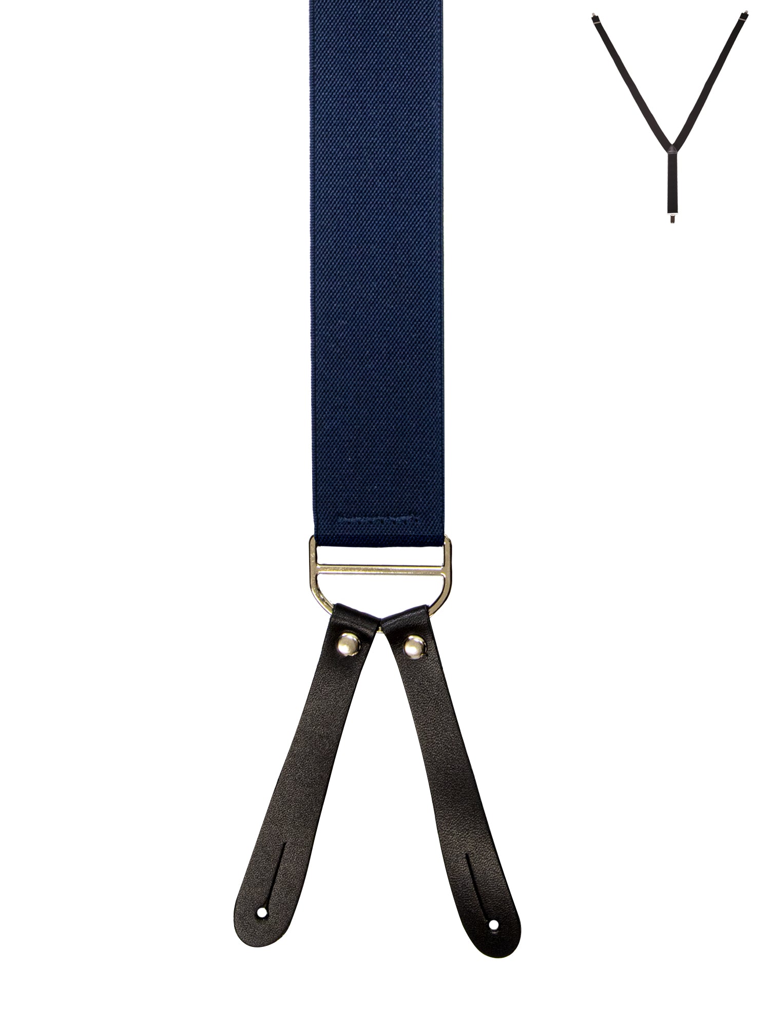 BRACES. Y-Back with Leather Ends. Plain Navy. 35mm width.-Braces-PEROZ Accessories