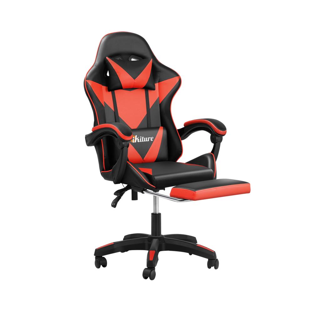 Oikiture Home Gaming Chair Executive Computer Desk Chair with Footrest and Lumbar Pillow Massage Office Chair Black and Red |PEROZ Australia