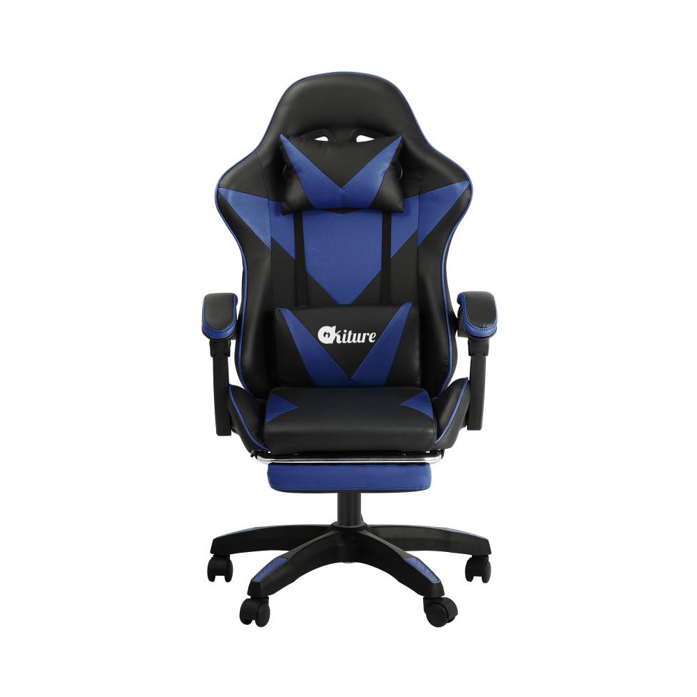 Oikiture Gaming Chair with Massage and 135¡ Recline, Executive Office Chair PU Leather Racing Chair with Footrest, Height Adjustable SGS Listed Gas-Lift, 160kg Capacity (Black&Blue)-Racing Gaming Chair-PEROZ Accessories