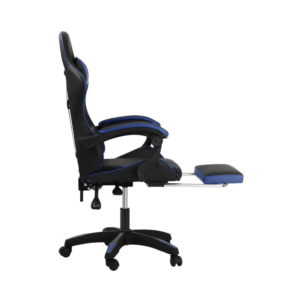 Oikiture Gaming Chair with Massage and 135¡ Recline, Executive Office Chair PU Leather Racing Chair with Footrest, Height Adjustable SGS Listed Gas-Lift, 160kg Capacity (Black&Blue)-Racing Gaming Chair-PEROZ Accessories